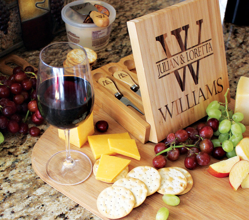 Custom Engraved Bamboo Wood Cheese Serving Set