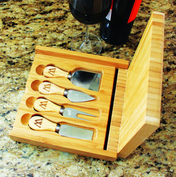 Custom Engraved Bamboo Wood Cheese Serving Set