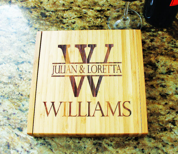 Custom Engraved Bamboo Wood Cheese Serving Set